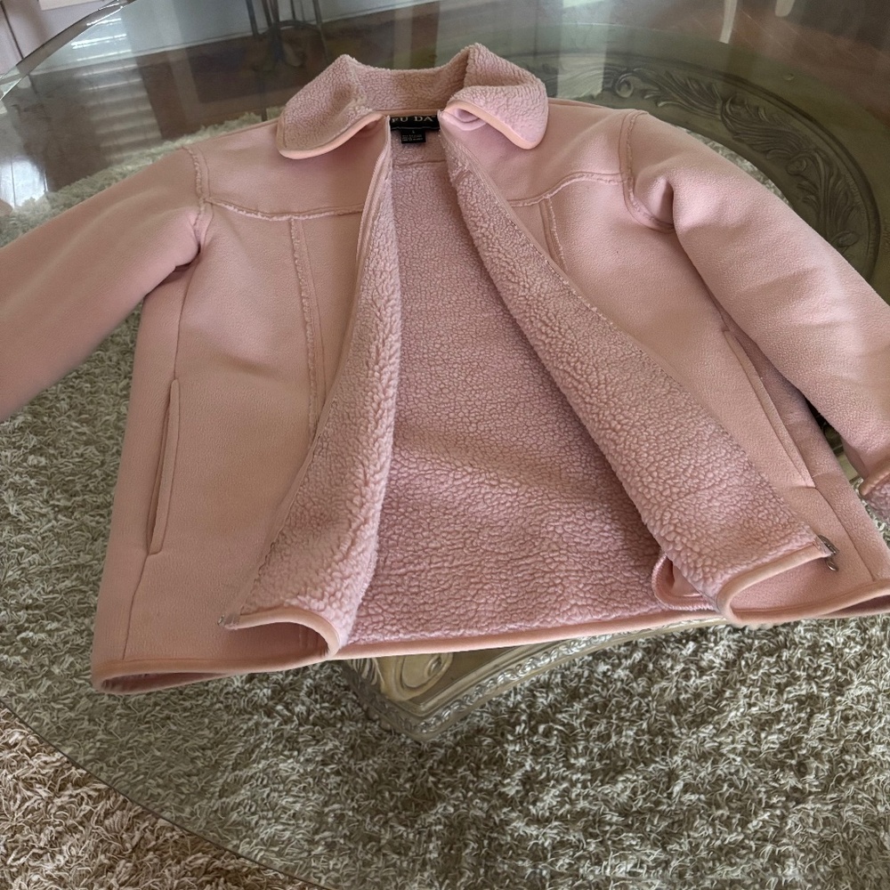 FU DA Coat Collared Sherpa Lined Blush Size Large Full Zip